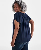 Style & Co Plus Size Gathered Scoop-Neck Flutter-Sleeve Top, Created for Macy's