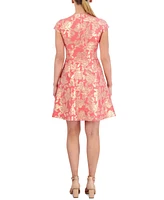 Vince Camuto Women's Jacquard Cap-Sleeve Fit & Flare Dress