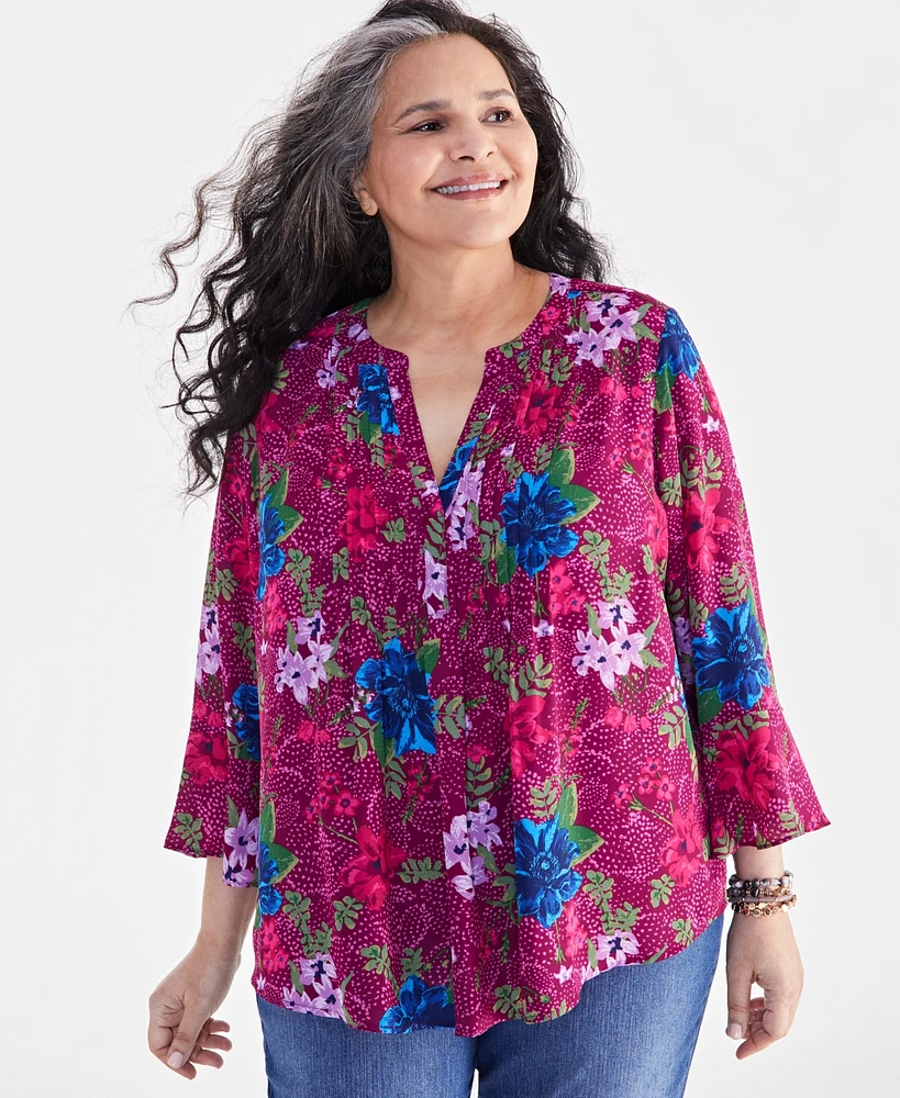 Style & Co Plus Size Printed Pintuck Blouse, Created for Macy's