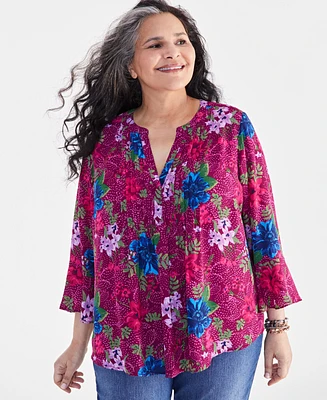 Style & Co Plus Size Printed Pintuck Blouse, Created for Macy's