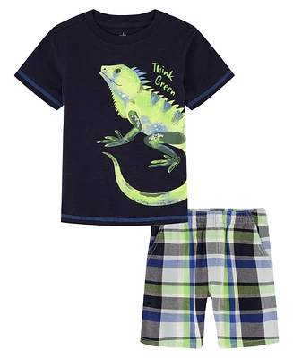 Kids Headquarters Little Boys Short Sleeve Character T-shirt and Prewashed Plaid Shorts
