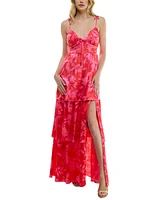 Crystal Doll Juniors' Floral Tie-Strap Tiered Maxi Dress