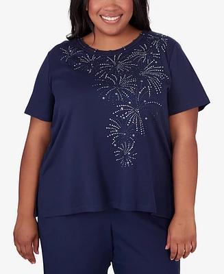 Alfred Dunner Plus All American Embellished Beaded Firework Top