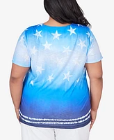 Alfred Dunner Plus Size All American Tie Dye Stars Short Sleeve Tops