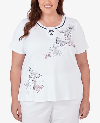 Alfred Dunner Plus All American Butterfly Heat Seat Short Sleeve Top