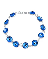 Bling Jewelry Jewelry Set Good Luck Amulet Turkish Translucent Glass Bead Evil Eye Bracelet Earrings Sterling Silver Blue 7.5 Inch