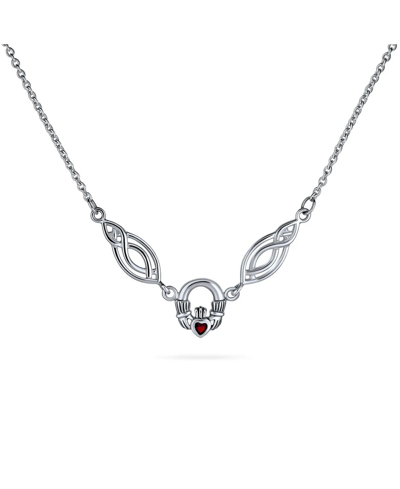 Bling Jewelry Irish Red Cubic Zirconia Bff Celtic Friendship Heart Trinity Love Knot Claddagh Collar V Necklace Statement Sterling Silver