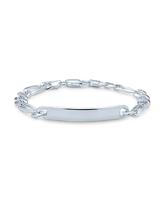 Bar Name Plated identification Id Bracelet For Men 6.5 Mm Figaro Chain Link 250 Gauge .925 Sterling Silver Made In Italy 8 Inch