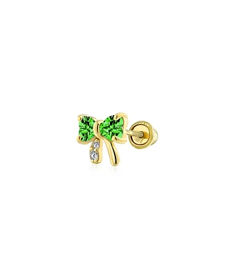 Bling Jewelry Tiny Minimalist Cubic Zirconia Green Simulated Emerald Cz Cartilage Ear Lobe Piercing Daith Ribbon Bow 1 Piece Stud Earrings Real 14K Go