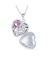 Bling Jewelry Marcasite Pink Simulate Tourmaline Cz Style Filigree Aromatherapy Perfume Diffuser Heart Shape Locket Necklace Rose Gold Sterling Silver