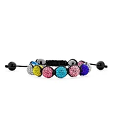 Unisex Pride Jewelry Multi Color Rainbow Crystal Balls Lgbtq 12mm Beads Bolo Bracelet Men Women Teens Adjustable Macrame Strand - Multi