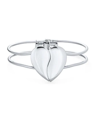 Bling Jewelry Split Heart Wide Bangle Cuff Bracelet Rose Gold Tone Metal Hinge Opening