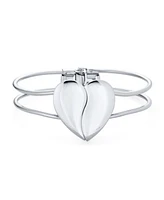 Bling Jewelry Split Heart Wide Bangle Cuff Bracelet Rose Gold Tone Metal Hinge Opening