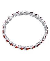 Bling Jewelry Red Clear 20 Ct Cubic Zirconia Cz Tennis Bracelet Heart Shape For Women Rhodium 7.5 Inch