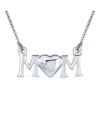 Heart Inspirational Message Block Letters Words Mom Heart Pendant Necklace For Women Mother .925 Sterling Silver