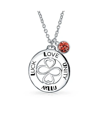 Bling Jewelry Ayllu Inspirational Heart Infinity Clover Love Luck Unity Words Round Disc Bff Pendant Necklace Sterling Silver Red Crystal