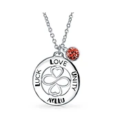 Bling Jewelry Ayllu Inspirational Heart Infinity Clover Love Luck Unity Words Round Disc Bff Pendant Necklace Sterling Silver Red Crystal