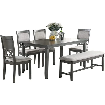 Simplie Fun Color Dining Room Furniture Unique Modern 6Pc Set Dining Table 4X Side Chairs And A Bench Solid Wood Rubberwood And Veneers