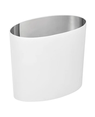 mDesign Metal Oval Small 1.8 Gallon Trash Can for Bathroom - White