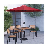 Calle 7 Piece Outdoor Faux Teak Poly Slat Furniture Set - Table, 4 Chairs And Patio Umbrella Base