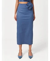 Nana'S Women's Denim pencil skirt with rose detail, mid-rise