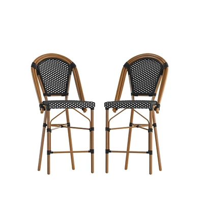 Merrick Lane Sacha Set Of Two Stacking French Bistro Counter Stools With Pe Seats And Backs Metal Frames For Indoor/Outdoor Use