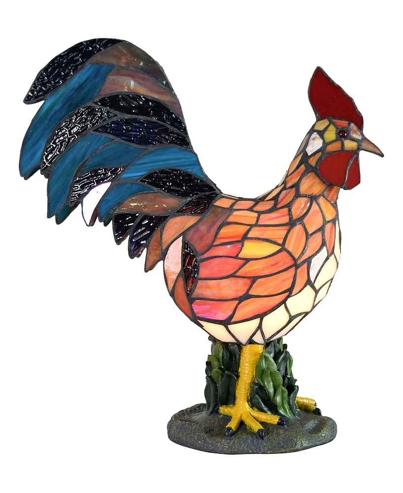 Dale Tiffany 17.5" Tall Morning Rooster Handmade Genuine Stained Glass Shade Accent Lamp