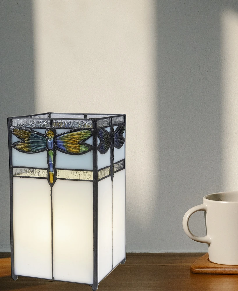 Dale Tiffany 10" Tall Saujon Dragonfly Tiffany Handmade Genuine Stained Glass Shade Uplight Accent Lamp - Multi