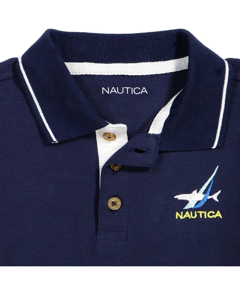 Nautica Toddler Boys Tipped Pique Polo Shirt and Prewashed Plaid Shorts, 2 Pc Set
