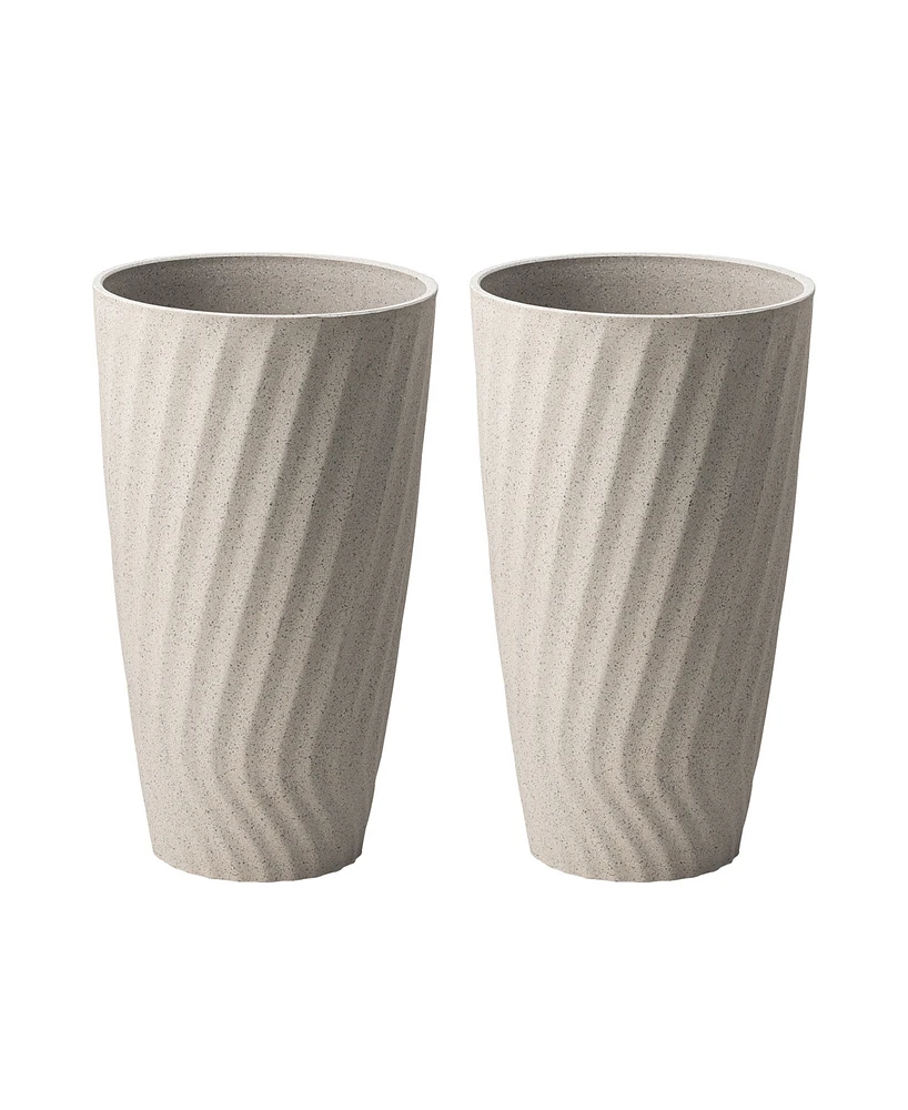 Glitzhome 24" H Oversized Set of 2 Sand Resin and Stone Faux Terrazzo Wave Textured Ceramic Tall Planter