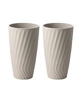 Glitzhome 24" H Oversized Set of 2 Sand Resin and Stone Faux Terrazzo Wave Textured Ceramic Tall Planter