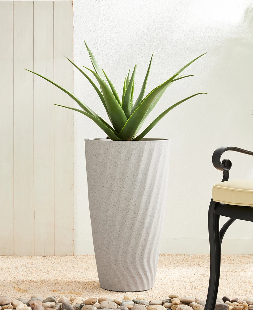 Glitzhome 24" H Oversized Set of 2 Sand Resin and Stone Faux Terrazzo Wave Textured Ceramic Tall Planter