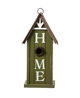 Glitzhome 14.75" H Washed Green Distressed Solid Wood " Home" Inspiration Single Family Decorative Outdoor Garden Birdhouse
