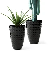 Glitzhome 19.75" H Oversized Set of 2 Pe and Stone Faux Ceramic Diamond Textured Tall Planter