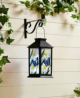 Glitzhome 11" H Set of 2 Stylish Textured Glass with Butterfly and Flower Pattern Solar Powered Hanging Lantern