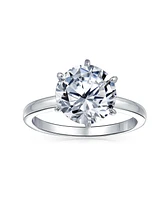 Bling Jewelry Classic Timeless Cubic Zirconia 3CT Cz 6 Prong Setting Round Brilliant Cut Solitaire Engagement Ring For Women Thin Band Sterling Silver