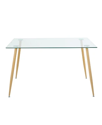 Simplie Fun Modern Kitchen Glass Dining Table 51" Rectangular Tempered Glass Table Top, Clear Dining Table Metal Legs Wood