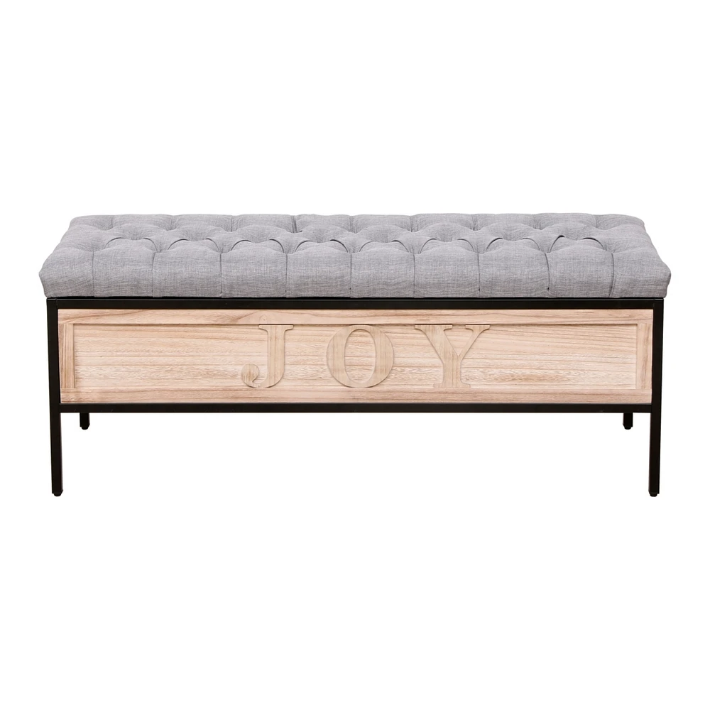 Simplie Fun Gray Linen Upholstered Storage Bench with Joy Ottoman