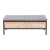 Simplie Fun Gray Linen Upholstered Storage Bench with Joy Ottoman