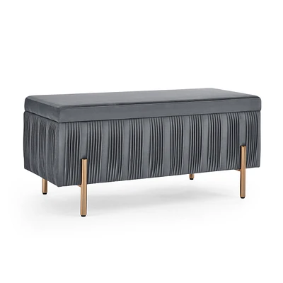Simplie Fun Upholstered Grey Velvet Storage Bench with Cedar Wood Veneer