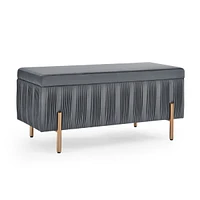 Simplie Fun Elegant Upholstered Velvet Storage Bench With Cedar Wood Veneer