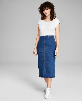 And Now This Women's High-Waist Denim Midi Skirt, Created for Macy's