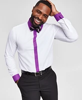 Tayion Collection Men's Slim-Fit Purple Trim Solid Dress Shirt