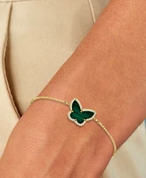 Simulated Malachite & Cubic Zirconia Butterfly Bolo Bracelet in 14k Gold-Plated Sterling Silver