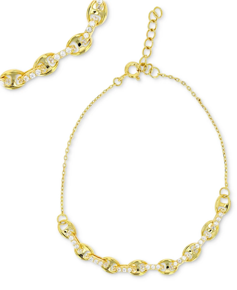 Cubic Zirconia Mariner Link Chain Bracelet in 14k Gold-Plated Sterling Silver