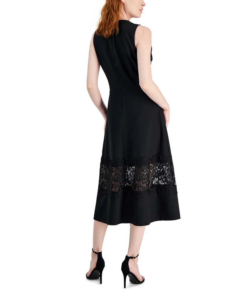 Anne Klein Women's Sleeveless Lace-Inset Midi Dress
