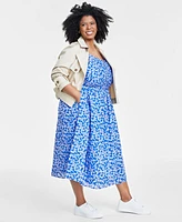 On 34th Trendy Plus Floral-Print Ruched Corset Midi Dress, Created for Macy's