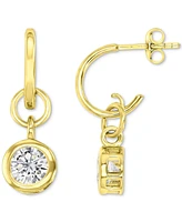 Cubic Zirconia Bezel Dangle Hoop Drop Earrings in 14k Gold-Plated Sterling Silver