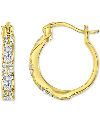 Cubic Zirconia Mixed Cut Small Hoop Earrings in 14k Gold-Plated Sterling Silver, 0.7"