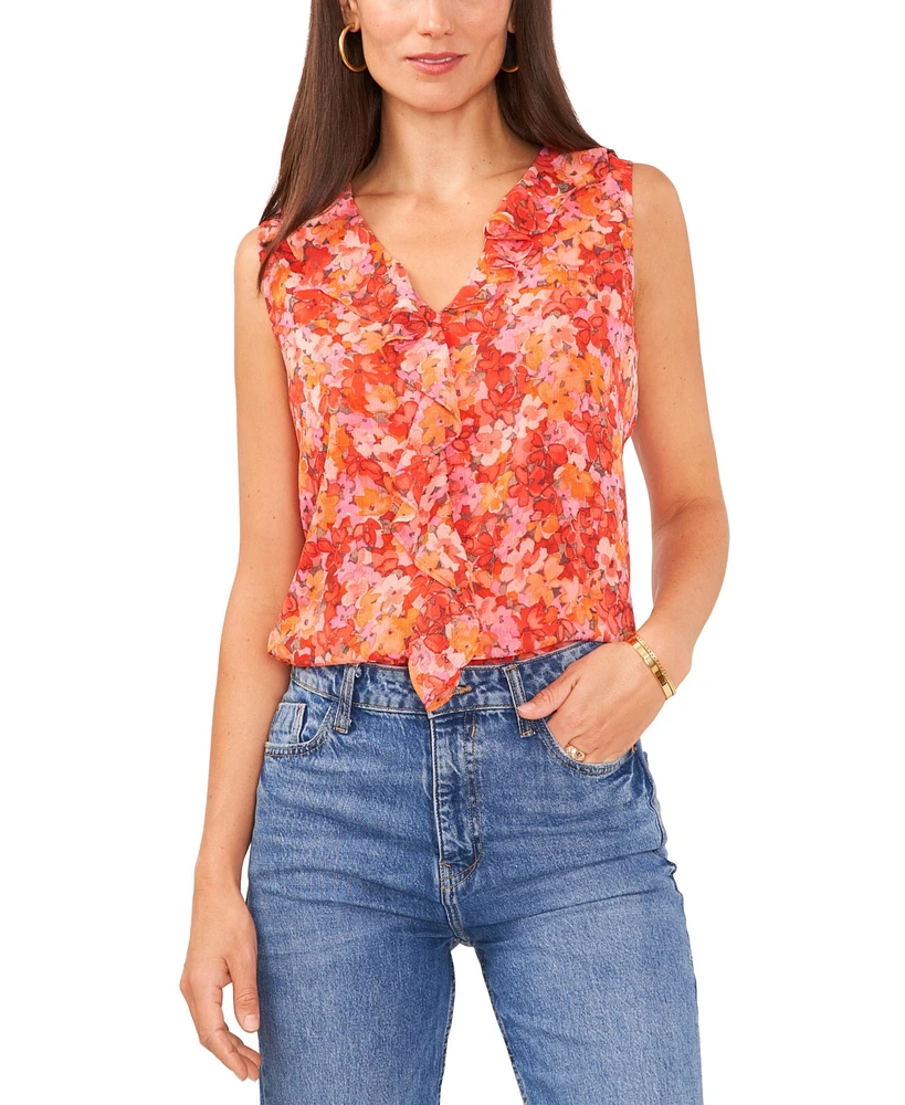 Vince Camuto Women's Sleeveless Ruffled Floral Print Top